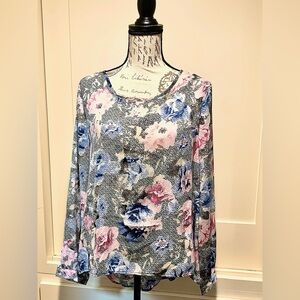 Glamorous Floral Print Scoop Neck Sweatshirt in Gray, Pink & Blue